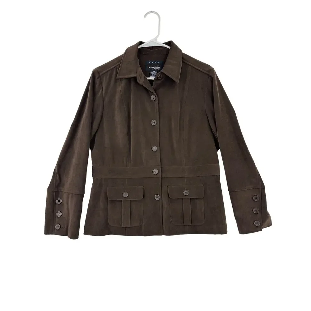 Norton Studio Petite Size 12P Faux Suede Jacket, Brown, Preowned - Picture 1 of 9